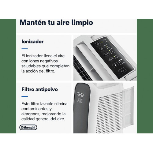 Deshumidificador - De'Longhi Tasciugo AriaDry Light DNS65, Extracción de 6 l/día, Depósito de 2.8 l, Superficie máxima 75 m³, Ionizador, Gris