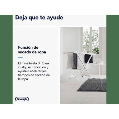Deshumidificador - De'Longhi Tasciugo AriaDry Light DNS65, Extracción de 6 l/día, Depósito de 2.8 l, Superficie máxima 75 m³, Ionizador, Gris