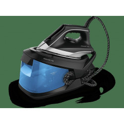 Centro de planchado - Rowenta VR832, 2600 W, 1.7 L, 6.5 bares, Golpe de vapor 350 g/m, Suela MicroSteam400, Sistema Calc-Away, Negro y azul