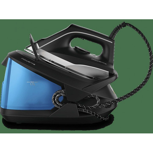 Centro de planchado - Rowenta VR832, 2600 W, 1.7 L, 6.5 bares, Golpe de vapor 350 g/m, Suela MicroSteam400, Sistema Calc-Away, Negro y azul