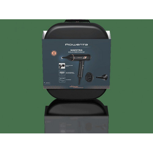 Secador - Rowenta Maestria CV9920, Tecnología Air-to-Care doble iónico, 2000 W, 9 Ajustes, Motor BLDC, 2 Boquillas, Difusor, Neceser, Peso 385g, Negro