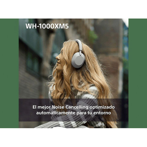 Auriculares inalámbricos - Sony WH-1000XM5S, Cancelación ruido (Noise Cancelling), 30h, Hi-Res, Carga Rápida, Con Asistente, Bluetooth, Diadema, Plata