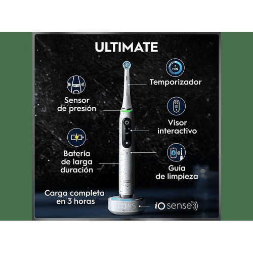Cepillo eléctrico - Oral-B iO 10, 1 Cabezal, Con app y guía en tiempo real 3D, Estuche De Viaje De Carga, Diseñado Por Braun, Blanco