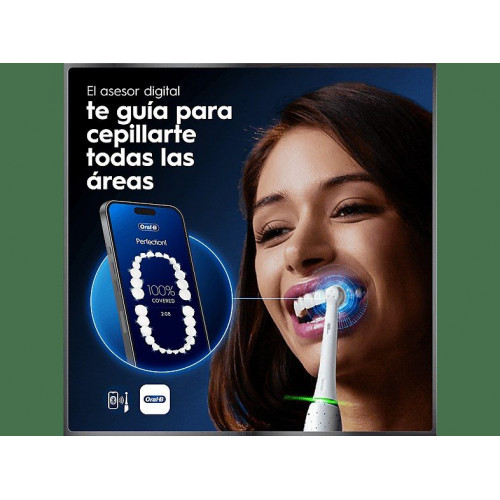 Cepillo eléctrico - Oral-B iO 10, 1 Cabezal, Con app y guía en tiempo real 3D, Estuche De Viaje De Carga, Diseñado Por Braun, Blanco