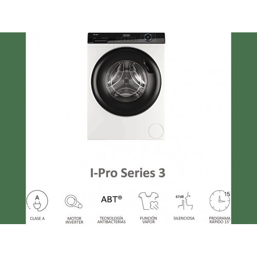 Lavadora carga frontal - Haier I-Pro Series 3 HW90-BP14939-S, 9kg, 1400rpm, Función Vapor, Motor Inverter BPM, Antibacterias, Blanco