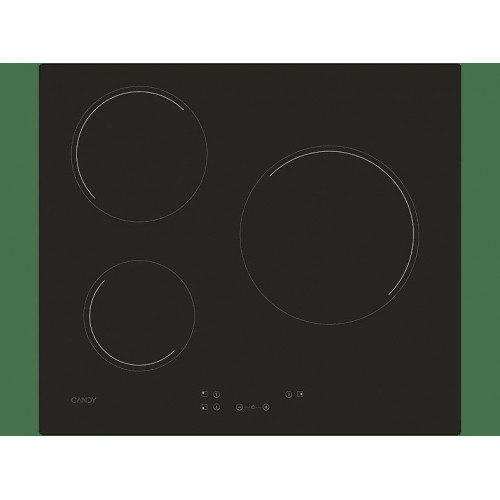 Placa vitrocerámica - Candy Timeless CH63CC/4U2,  3 Zonas, Zona grande 25 cm, Float glass, 60 cm, Negro