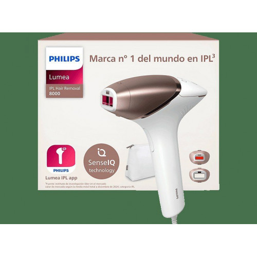 Depiladora IPL - Philips Lumea S8000 BRI945/00, Luz Pulsada en Casa, Con app, Uso con cable, 2 Cabezales, Sensor de Piel Inteligente