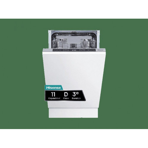 Lavavajillas integrable - Hisense HV543D10, 11 servicios, 7 programas, 44.8 cm, Tercera bandeja, Inverter, Sin Panelar