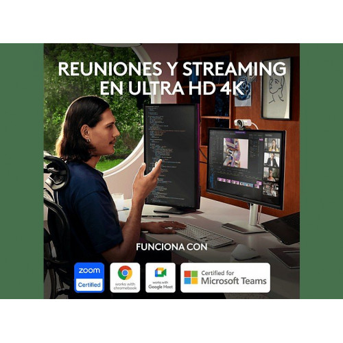 Webcam - Logitech MX Brio, Ultra HD 4K, Corrección de iluminación automática, Autoencuadre, Micrófonos/reducción de ruido, Tapa de privacidad, Gris