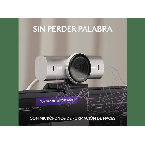 Webcam - Logitech MX Brio, Ultra HD 4K, Corrección de iluminación automática, Autoencuadre, Micrófonos/reducción de ruido, Tapa de privacidad, Gris
