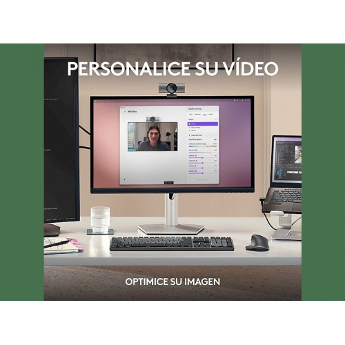 Webcam - Logitech MX Brio, Ultra HD 4K, Corrección de iluminación automática, Autoencuadre, Micrófonos/reducción de ruido, Tapa de privacidad, Gris