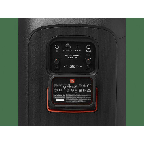 Altavoz de gran potencia - JBL PartyBox Club 120, 160W, Con batería, Autonomía 12h, Portátil para fiestas, Asa plegable,Bluetooth,Resiste salpicaduras