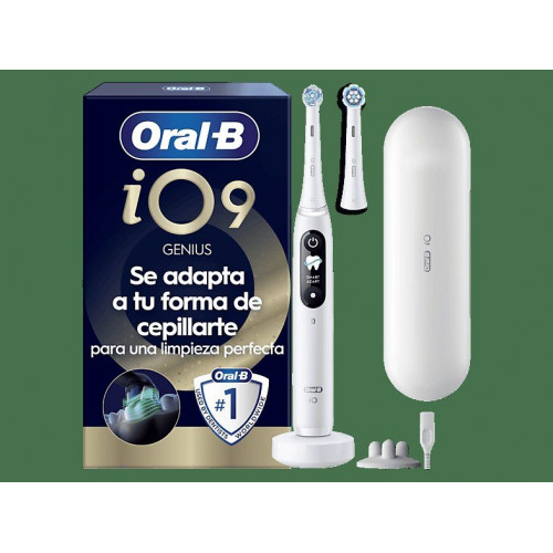 Cepillo eléctrico - Oral-B iO 9S Genius, Seguimiento 3D con app Sensor de Presión, Estuche de Carga, Diseñado Por Braun, Blanco