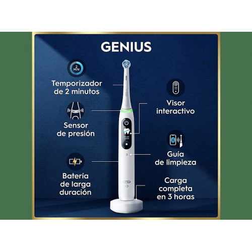 Cepillo eléctrico - Oral-B iO 9S Genius, Seguimiento 3D con app Sensor de Presión, Estuche de Carga, Diseñado Por Braun, Blanco