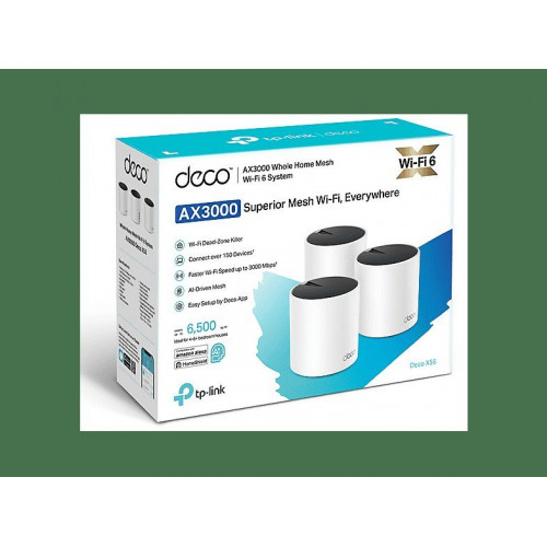 Sistema WiFi Mesh - TP-Link Deco X55, 3000 Mbps, MU-MIMO, WiFi 6, 418m2, 150 Dispositivos, Blanco