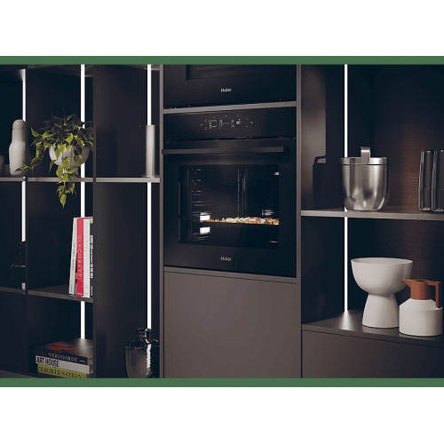 Horno - Haier ID Series 4 H6 ID46G3HTB, Multifunción, Limpieza por agua, 78 l, Guías telescópicas, 18 funciones, 60 cm, Negro