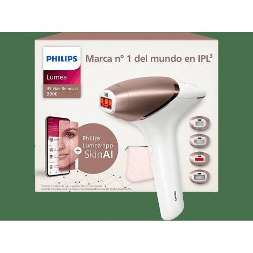 Depiladora IPL - Philips Lumea S9900 BRI951/01, Luz Pulsada en Casa, Con SkinIA y app, Uso Con y Sin Cable, 4 cabezales, Sensor de Piel Inteligente