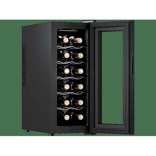 Vinoteca - Cecotec Bolero GrandSommelier 1250 CoolCrystal, Termoeléctrico, Capacidad 12 botellas, Temperatura regulable, Luz LED interior, Black