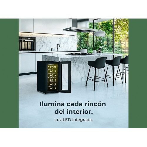 Vinoteca - Cecotec Bolero GrandSommelier 1250 CoolCrystal, Termoeléctrico, Capacidad 12 botellas, Temperatura regulable, Luz LED interior, Black