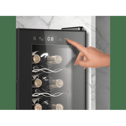 Vinoteca - Cecotec Bolero GrandSommelier 1250 CoolCrystal, Termoeléctrico, Capacidad 12 botellas, Temperatura regulable, Luz LED interior, Black