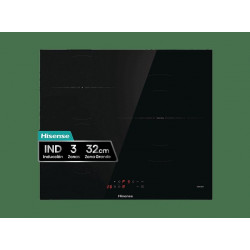 Placa inducción - Hisense HI6321BSCE, Zona XL 32cm, Calentamiento rápido, Zonas conectables, 59 cm, Negro