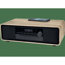 Microcadena - THOMSON MIC300IBT, 60 W, Bluetooth, MP3/USB con Carga inalámbrica, Sistema estéreo, Negro madera