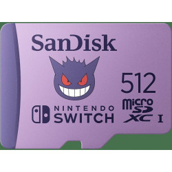 Tarjeta micro SDXC - SanDisk Licencia Nintendo, Pokemon Gengar, 512GB, Para Nintendo Switch 1, Lite, 100MB/s, Morado