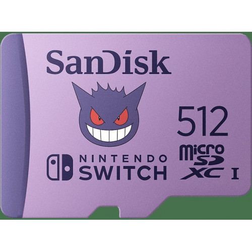 Tarjeta micro SDXC - SanDisk Licencia Nintendo, Pokemon Gengar, 512GB, Para Nintendo Switch 1, Lite, 100MB/s, Morado