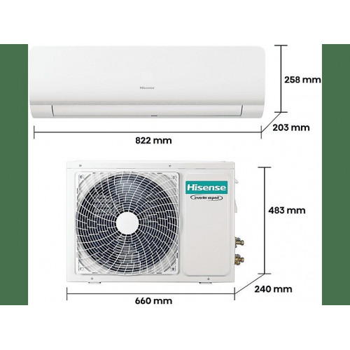 Aire acondicionado Split 1 x 1 - Hisense KC35 Smart Clima, 3000 fg/h, Wi Fi, Autolimpieza, Blanco