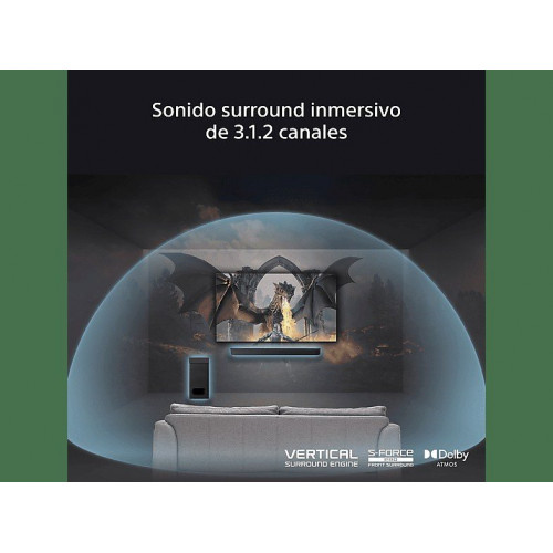 Barra de sonido - Sony BRAVIA Theatre Bar 6 (HTBD60S), 3.1.2 envolventes con subwoofer, Altavoces ascendentes, Dolby Atmos, DTS:X, Voice Zoom 3 con IA
