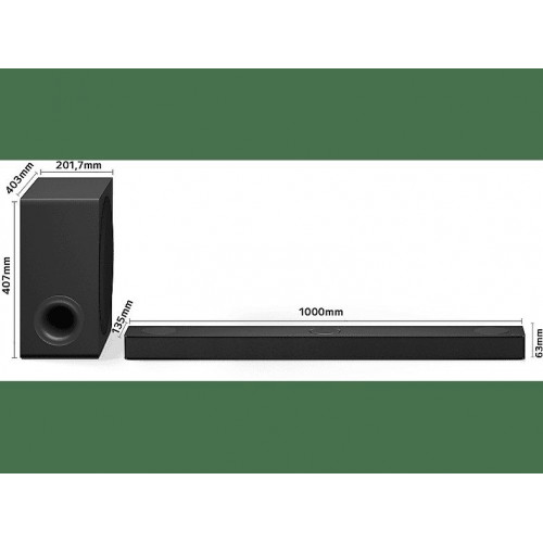Barra de sonido - LG S80TY, Bluetooth, 480 W, 3.1.3 canales con subwoofer, Dolby Atmos y DTS, Negro
