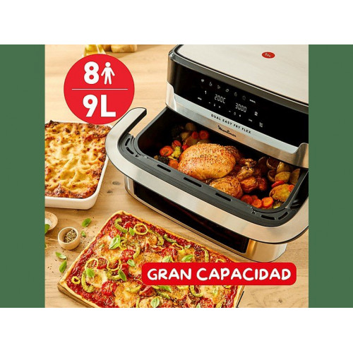 Freidora de aire - Moulinex Dual Easy Fry Flex EZ922D, 2700W, 9L, 7 programas, Separador de cesta, 40°C-200°C, hasta 8 personas, Negro