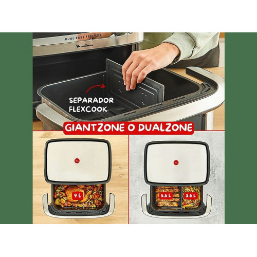 Freidora de aire - Moulinex Dual Easy Fry Flex EZ922D, 2700W, 9L, 7 programas, Separador de cesta, 40°C-200°C, hasta 8 personas, Negro