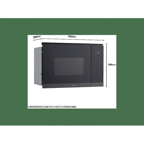 Microondas con grill integrable - LG MG7Z2593B, 900 W, 8 niveles, 25 l, Cristal negro