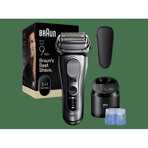 Afeitadora - Braun Afeitadora eléctrica Series 9 PRO+ 9667CC, Pro SensoAdapt, Centro de limpieza SmartCare, 60 min autonomía, Plata