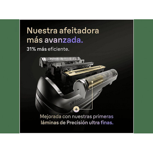 Afeitadora - Braun Afeitadora eléctrica Series 9 PRO+ 9600s, Pro SensoAdapt, 60 minutos autonomía, Afeitado en seco y en mojado, Negro