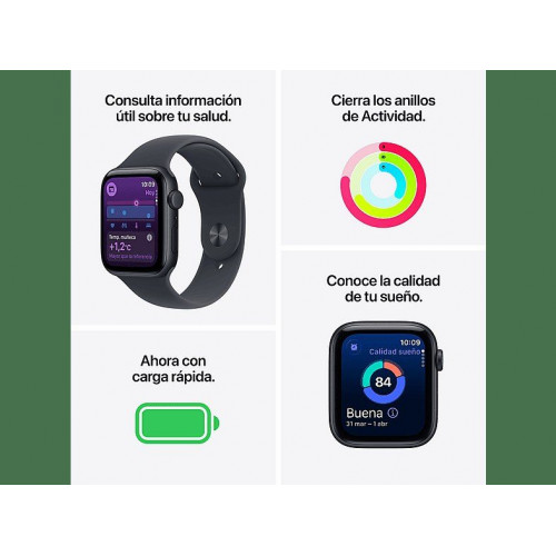 Apple Watch SE 3 (2025), GPS, 40 mm, Caja de aluminio Blanco estrella, Correa deportiva Blanco estrella, M/L, Calidad del sueño, Medición temperatura