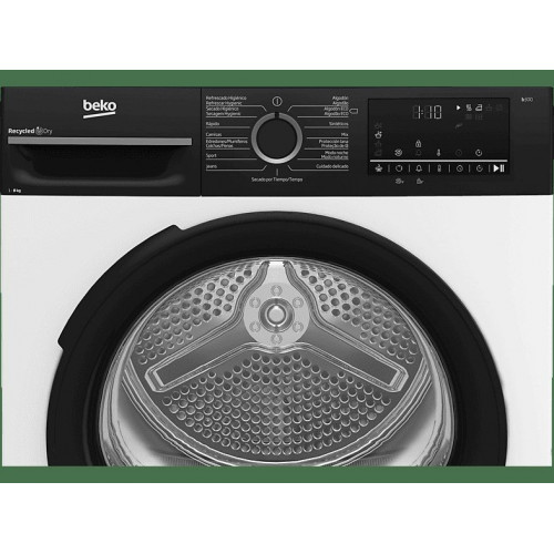 Secadora bomba de calor - Beko BM3T48249W, 8 kg, 15 Programas, Motor ProSmart Inverter, Pantalla digital, AquaWave, Blanco