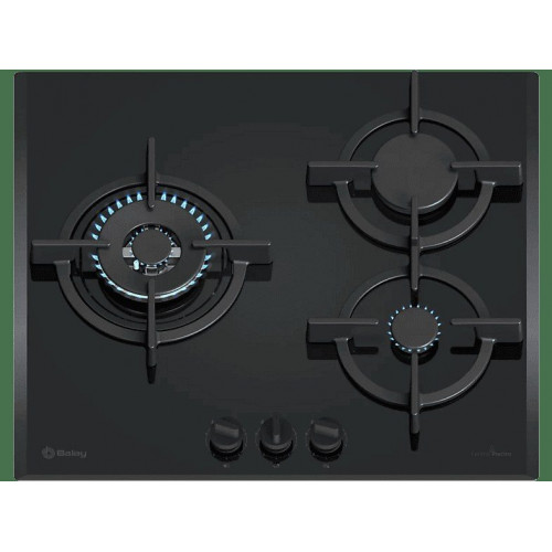 Placa de gas - Balay 3ETG663RN, 3 Zonas, 23 cm Diámetro Zona 1, Gas natural, 59 cm, Ancho, Hierro Fundido, Negro