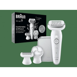 Depiladora - Braun Silk-épil  9-061, Depiladora de arranque, rasuradora y exfoliante, 3 cabezales y 1 peine extra, Piel suave duradera, Blanco y Plata