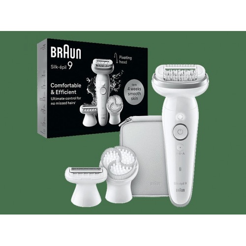 Depiladora - Braun Silk-épil  9-061, Depiladora de arranque, rasuradora y exfoliante, 3 cabezales y 1 peine extra, Piel suave duradera, Blanco y Plata