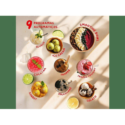 Heladera - Moulinex Dolci, 9 Programas de postres helados, 3 tarrinas de tritán, 1,4 L, 600W, Resultados cremosos, Autolimpieza, Blanco