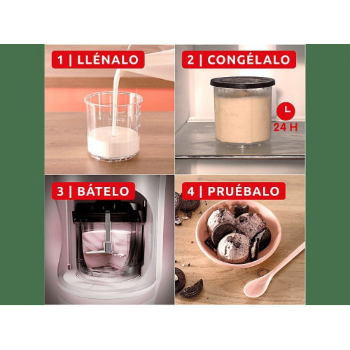 Heladera - Moulinex Dolci, 9 Programas de postres helados, 3 tarrinas de tritán, 1,4 L, 600W, Resultados cremosos, Autolimpieza, Blanco