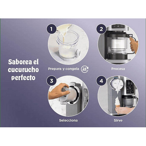 Heladera - Ninja CREAMi Scoop & Swirl NC701EU, 13 programas, 2 tarrinas 480 ml, 800 W, Gris Platino