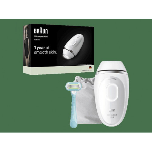 Depiladora IPL - Braun Luz pulsada Silk·expert Mini, PL1114, Depilación en casa, Sensor SkinProtect, Cabezal estándar
