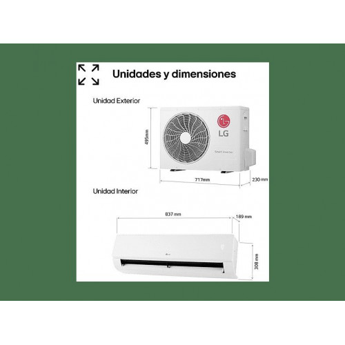 Aire acondicionado Split 1 x 1 - LG PLUSWF12Z.SET, 3010 fg/h, Wi-Fi, kW Manager, Gold Fin™ Blanco