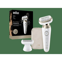 Depiladora - Braun Silk·épil 9 Flex 9-030 3D, En seco y en mojado, Cabezal flexible en 3D, Piel suave duradera, 2 accesorios adicionales, Oro