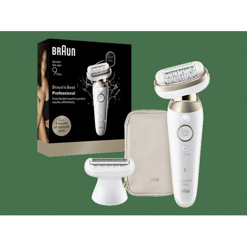 Depiladora - Braun Silk·épil 9 Flex 9-030 3D, En seco y en mojado, Cabezal flexible en 3D, Piel suave duradera, 2 accesorios adicionales, Oro