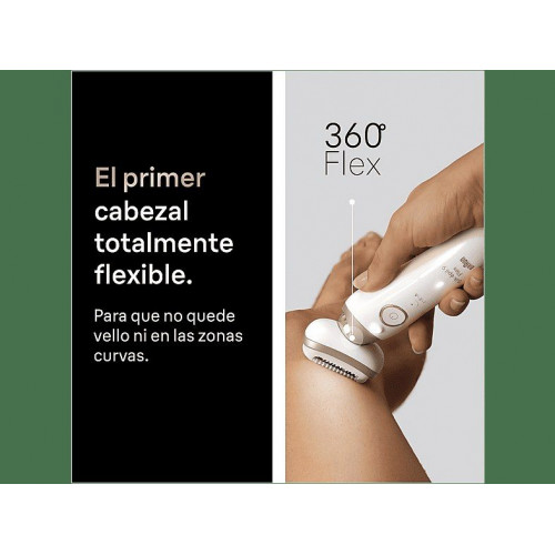 Depiladora - Braun Silk·épil 9 Flex 9-030 3D, En seco y en mojado, Cabezal flexible en 3D, Piel suave duradera, 2 accesorios adicionales, Oro