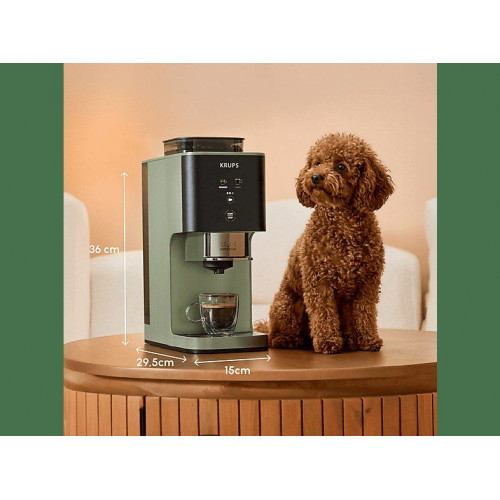 Cafetera superautomática - Krups Coffee Crush, Café en grano y molido, 15 bares, 2 recetas de café, Táctil, Compacta, 3 niveles de molienda, Verde